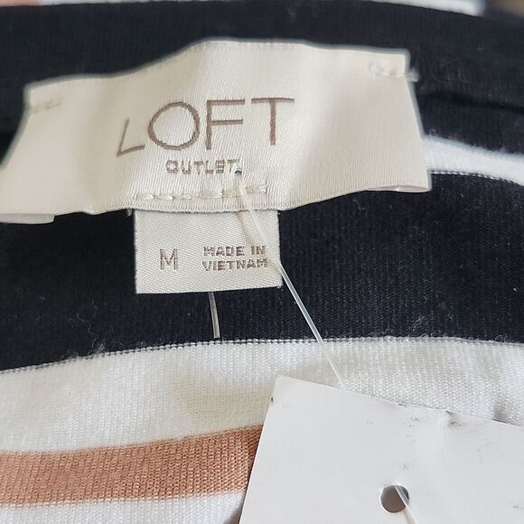 LOFT Outlet NWT white, tan, black striped dress, flowy & sleeveless, size M - Picture 5 of 8